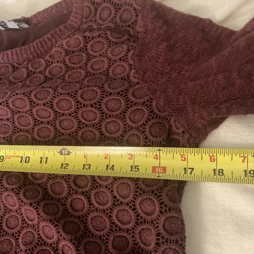 Lucky Brand Burgundy Knit Crochet Lace Sheer Split Back XS